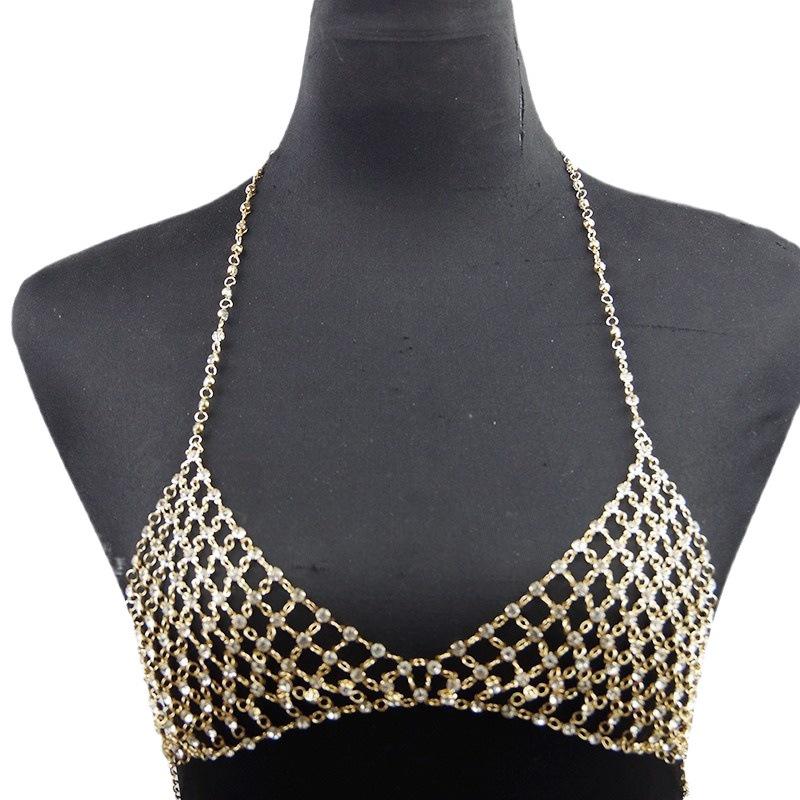 European & American Glam Metal Bikini Body Chain - Sexy Hollow Full Diamond Grid Design