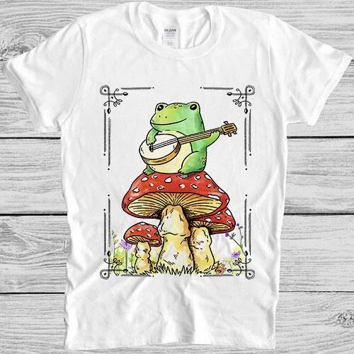 Toad Frog Playing Banjo On Magic Mushroom Meme Unisex Top Gift Tee T Shirt M1023