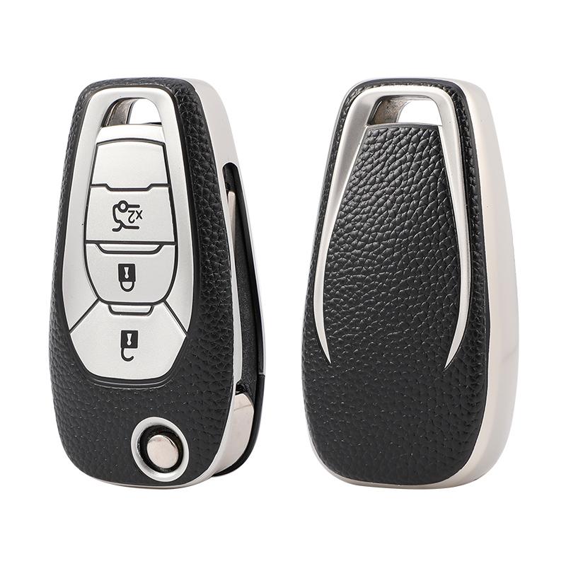 Tpu+Leather 3 Button Car Key Case Cover For Chevrolet Aveo Cruze 2014 Remote Case Protect