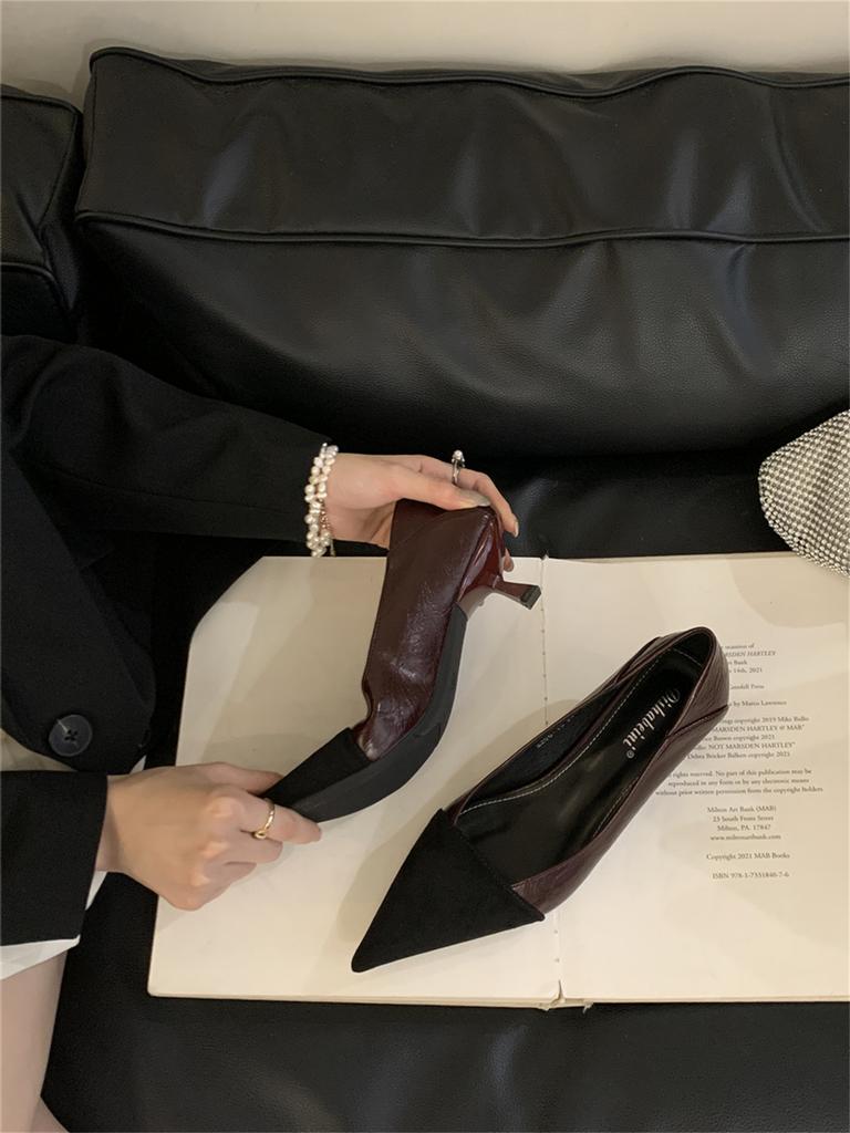 High heels women's thin heels are not tired of feet 2025 spring new beautiful red shoes pointed French single shoes