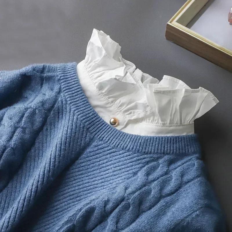 Lace Novelty Fake Collar for Women Shirt Front Ties Detachable Collar Stand Dress Sweater Girls False Collar