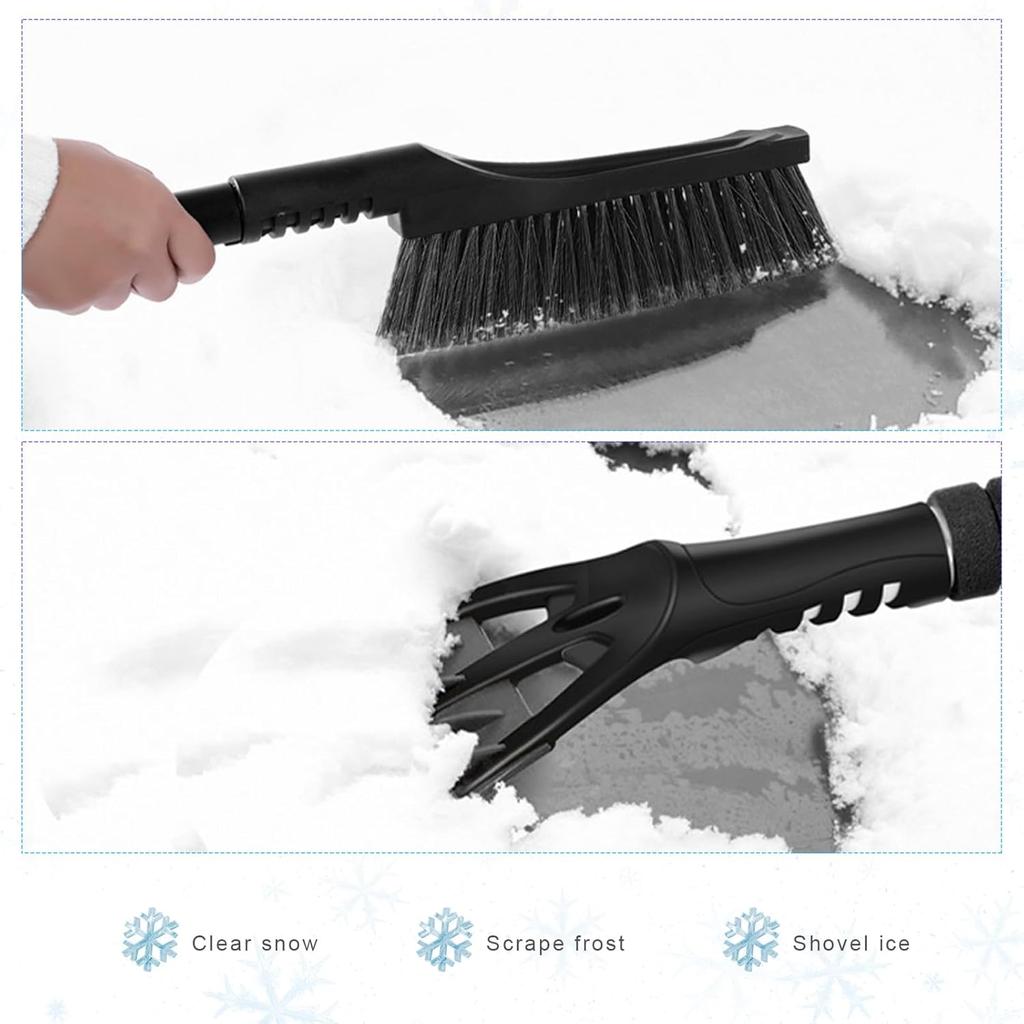 Snow Brush with Detachable Ice Scraper for Car Flexible Snow Remover and Windshield Cleaning Tool with Wide Bristle Brush - Winter Sweeper for Auto,