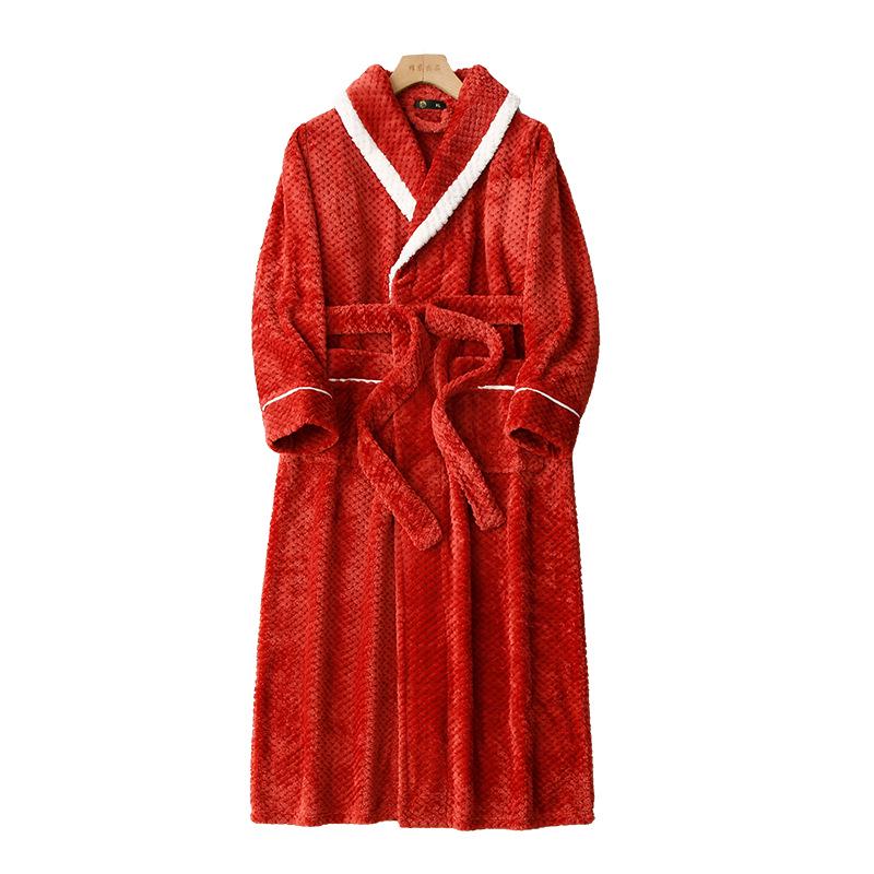 Thickened Plaid Flannel Couple s Bathrobe - Women s Plus Size & Men s Extra Long Fleece Robe XL