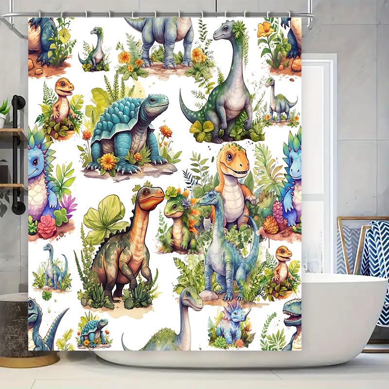 Colorful Dinosaur Shower Curtain: Prehistoric World Design For Bathroom Decor Waterproof Fabric Print Home Accessories Gift Idea