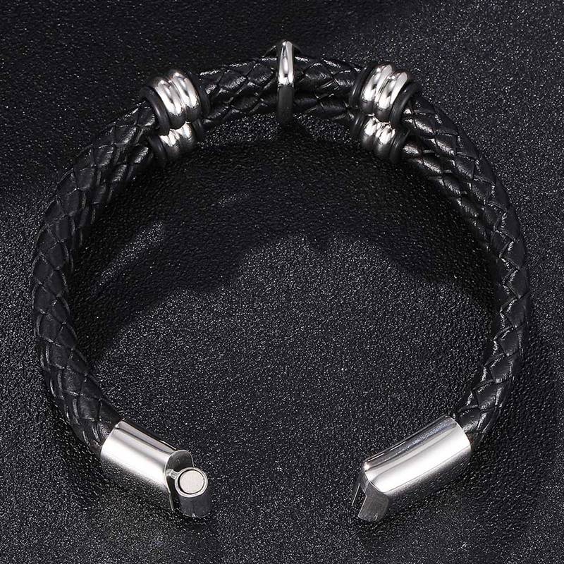 Men Bracelet Small Adorn Article Genuine Leather Bracelet Double Layer Hand Stainless Steel Clasps Wristband Gift