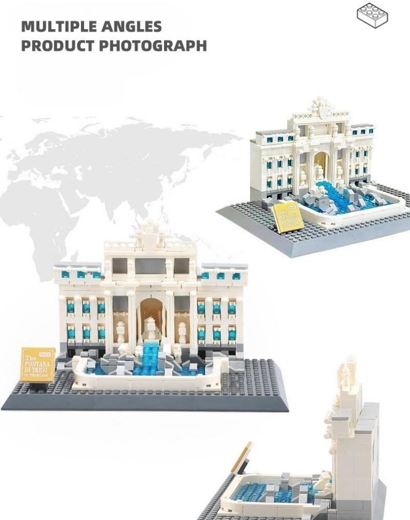 Non-Toxic 667Pcs Trevi Fountain Of Roman Fontana Di Trevi Building Blocks World Architecture Bricks Small Particle Assembly Bricks Model