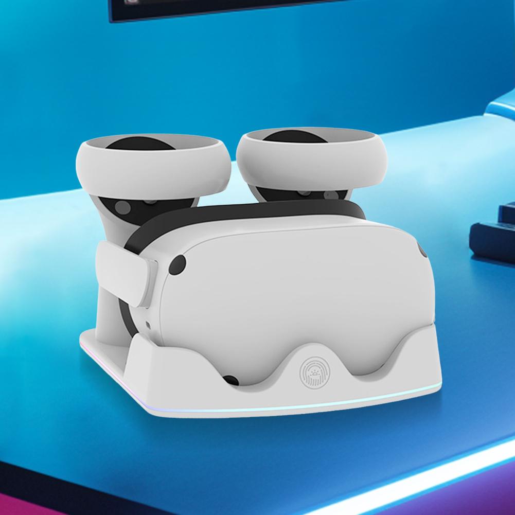 Ladestation für Meta Quest 3S VR-Headset, Schnellladestation, Headset-Displayständer und Controller-Halterung mit RGB-Licht