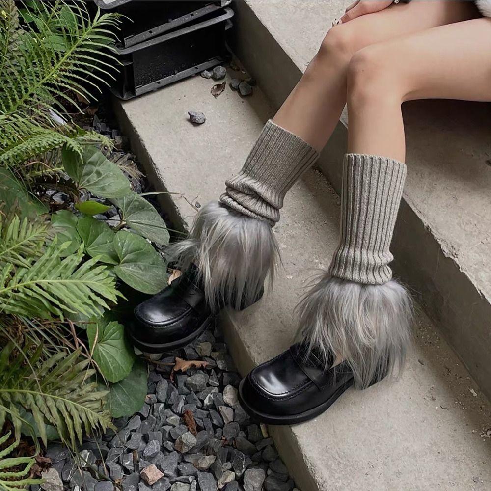 Avec Guêtres à Bordure en Fourrure Tricot Côtelé Manchettes de Bottes Chauffe-Pieds Chauds Femmes Filles