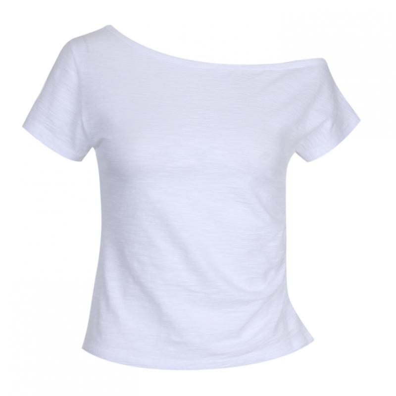 Shop   Women BoaT Neck Side Banding Unbalanced ShorT Sleeve T shirT Dai Wsh 2134