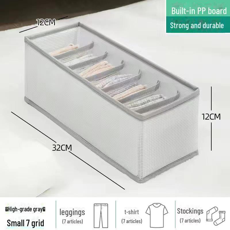 

Складной прозрачный ящик для хранения брюк и одежды small 7 grids серый