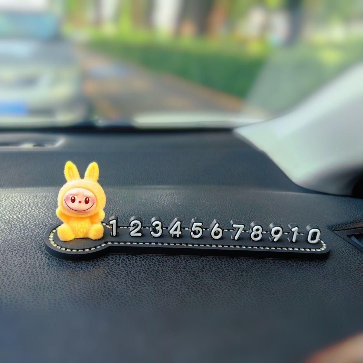 

Labubu Temporary Parking Phone Sign Cute Labubu Car Moving Phone Sign Car Interior Decoration Ornament жовтий