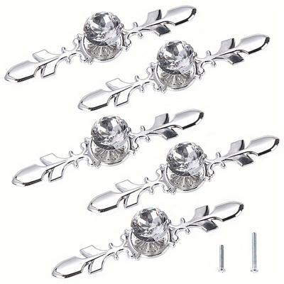 5 pomos para cajones de tocador, pomos decorativos de cristal con forma de diamante y placa para puertas de armarios con tornillos para armarios (Un solo orificio con tornillos)