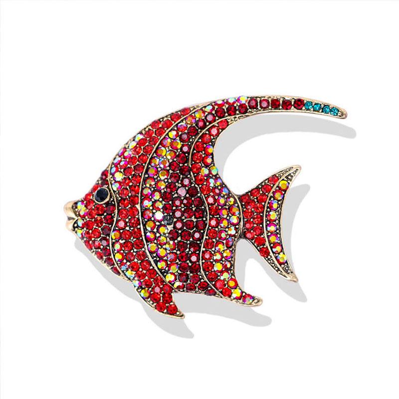 

Женские броши-рыбы со сверкающими стразами красный