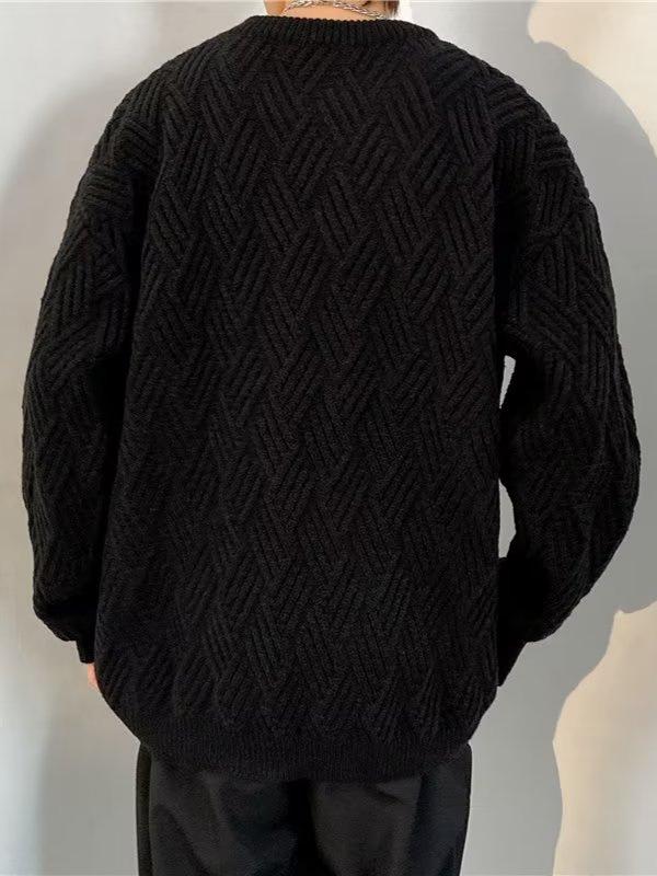 Unisex Crossed Cable Knit Sweater: Thick, Loose, Long-Sleeve, Round Neck - Perfect for Autumn/Winter.