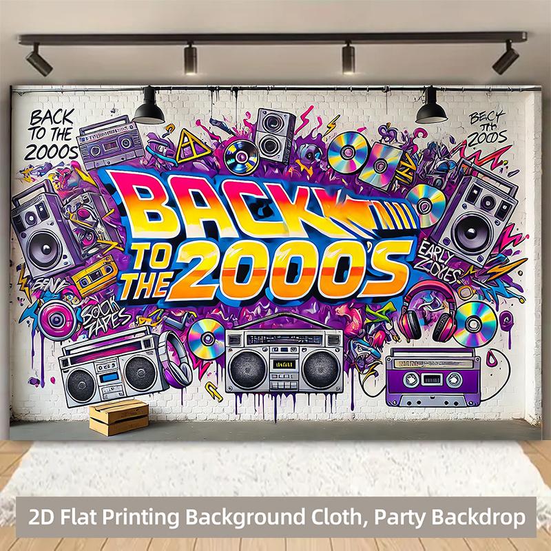 2D plane 1 piece of retro 2000s-themed background banner - 2D plane printed neon graffiti party background.PMJ
