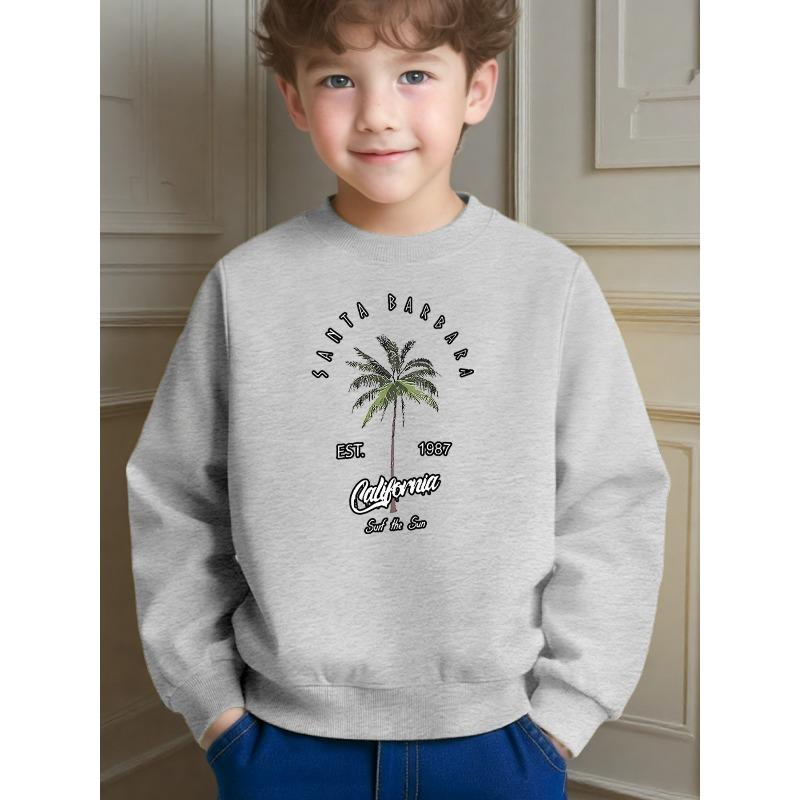 Casual Trendy Palm Tree Printed Crew Neck Sweatshirt for Kids Daily School Wear And Casual Outfits