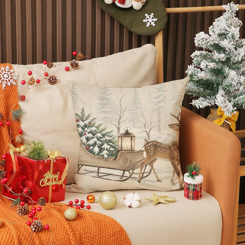 Christmas Decoration Pillow Cover Indoor Home Seat Cushion Bedroom Bedside Pillow Cover Linen Pillow