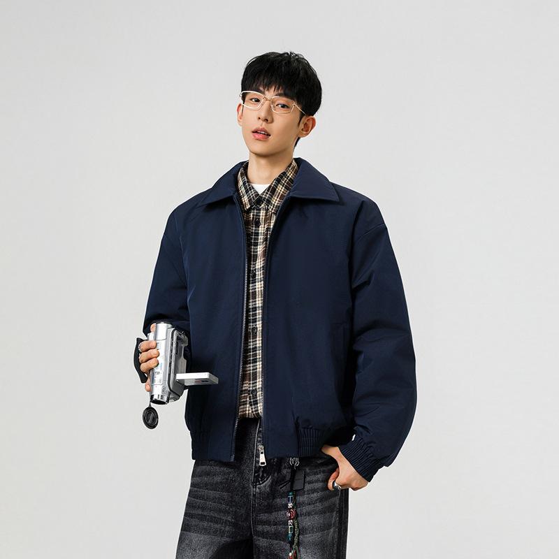 

Мужская хлопковая куртка с лацканами, осенне-зимняя, утолщенная, теплая, молодежная, свободного кроя, повседневная и универсальная, трендовая хлопковая одежда 3XL темно-синий