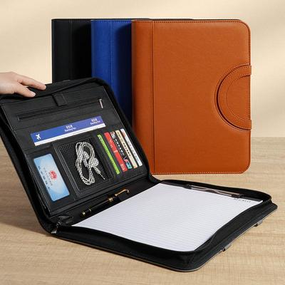 A4 Multifunction Leather Zipper Briefcase Binder with Clipboard