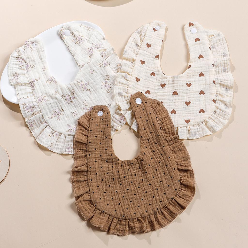 Cute Ruffle Edge Baby Bibs Kids Feeding Anti Dirty Bibs Infant Burp Cloths Newborn Fashion Pure Cotton Feeding Set Accessories