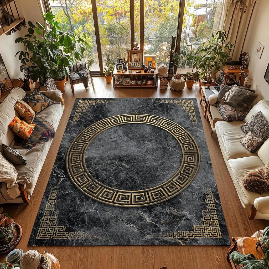 Greek Key Medallion Rug Traditional Elegant Area Carpet Living Room Bedroom Retro Home Decoration