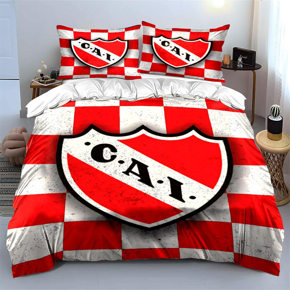 Red and White Shield Pattern Set Bedding Duvet Cover Set Duvet Cover Pillowcases (1 * Duvet Cover 2 * Pillowcases, Without Duvet Insert)