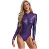 Damen Meerjungfrauenschuppen Einteiliger Badeanzug Langarm Mock Neck Leotard für Poolparty Strandoutfit
