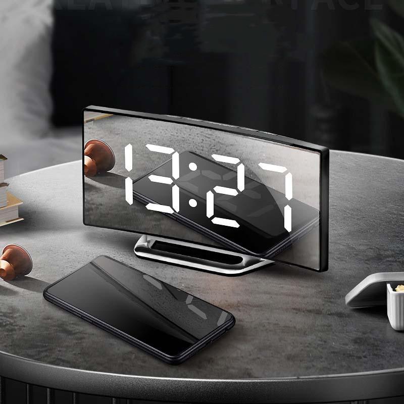 Mirror Digital Alarm Clock Temperature Date Night Mode Snooze USB Powered Always On Table Clock 12/24H Anti-disturb LED Clock