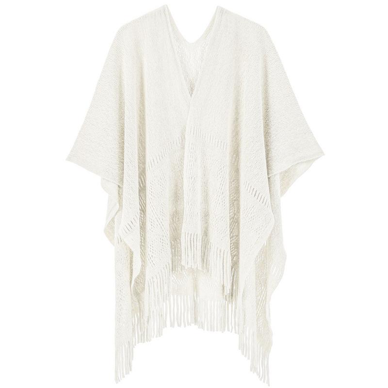 Autumn Winter Hollow Crochet Scarf Women Lady Layers Poncho Elegant Solid Tassel Shawl Scarve Capa Para Mujer Fashion Party New