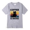 Cool Unisexs TShirt High Quality 100 Cotton Funny Cat Drinking Coffee Printing Casual Cool Loose Crew Neck TShirt Male Tops