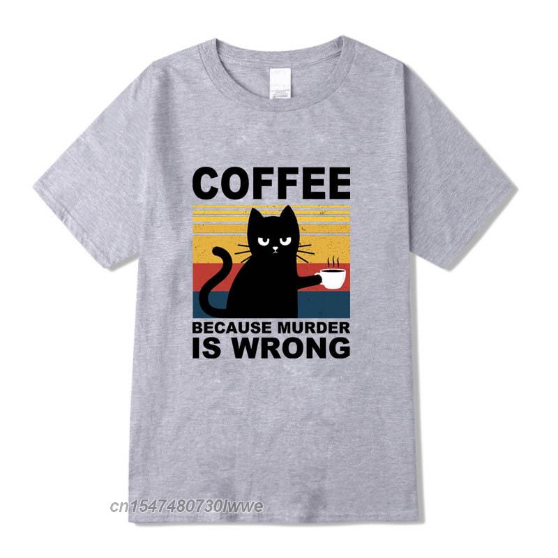 Cool Unisexs TShirt High Quality 100 Cotton Funny Cat Drinking Coffee Printing Casual Cool Loose Crew Neck TShirt Male Tops