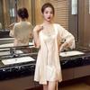 Spring and Autumn New Pajamas Female Sexy with Chest Pad Silk Thin Temptation Suspender Nightgown Two-piece Set