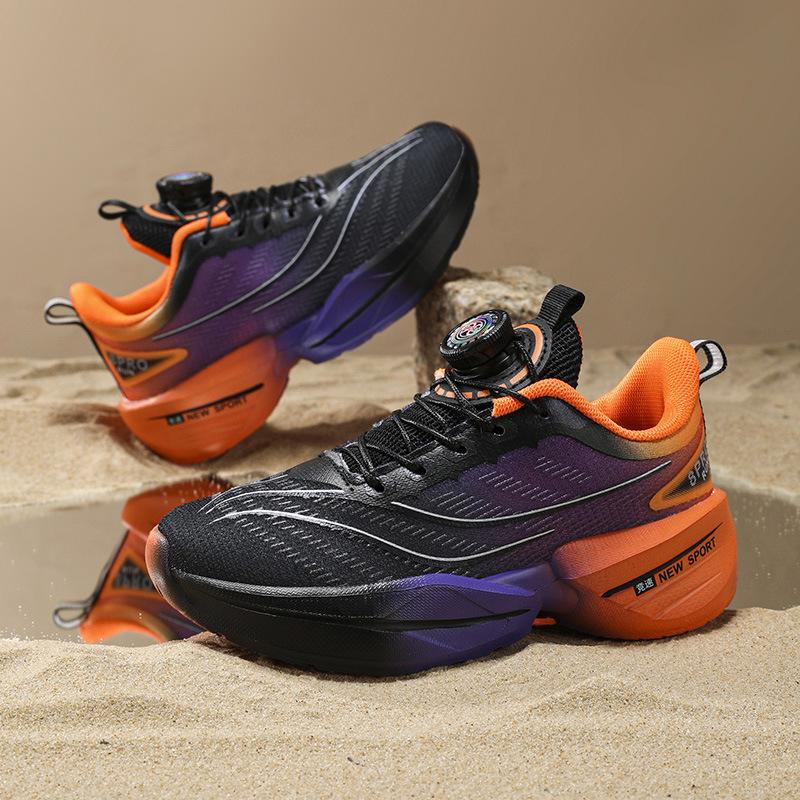 2025 new running shoes boys primary and secondary school students non-slip rotating buttons teenagers summer breathable running shoes wear-resistant