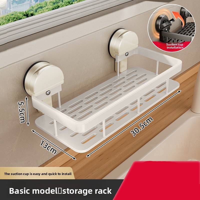 Kitchen Aluminum Suction Cup Sink Organizer With Drip Tray For Wall Mounting