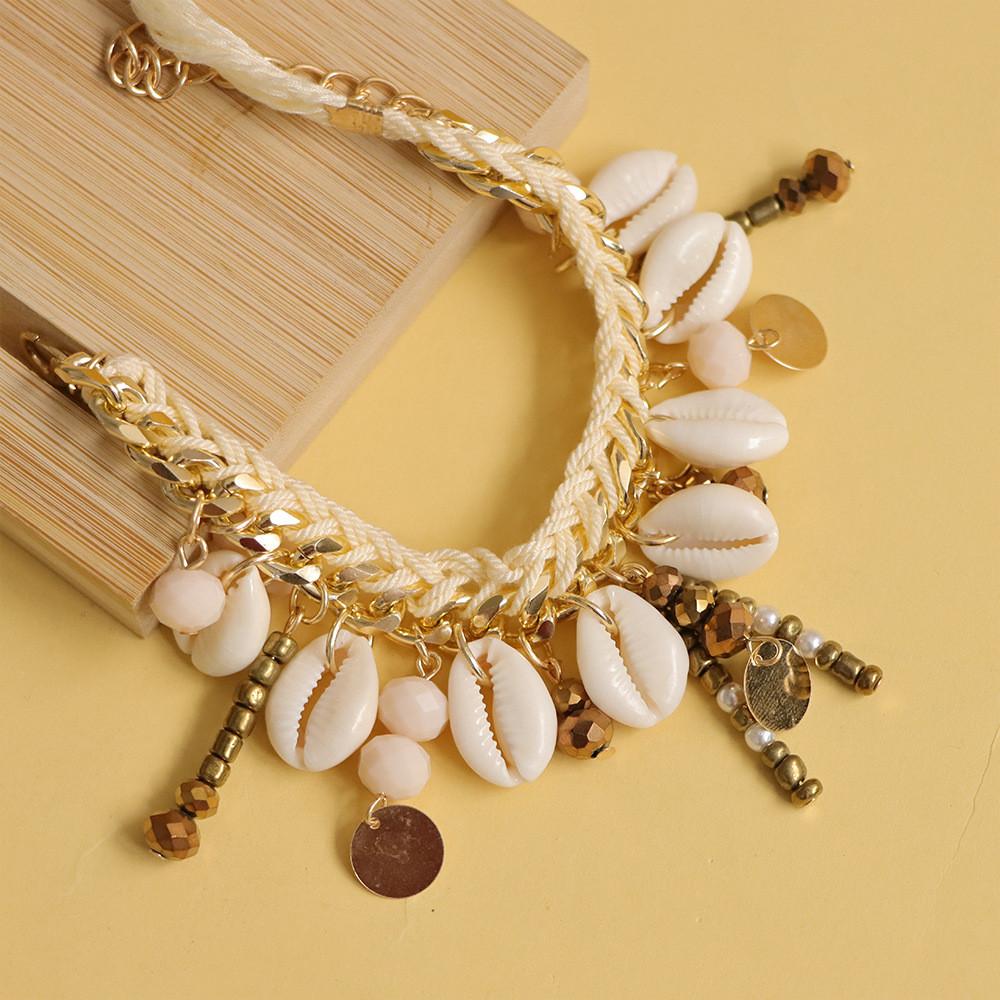 Boho-Stil Handgewebtes Muschelperlenarmband mit hängenden Quasten für Damen Reise Geschenk