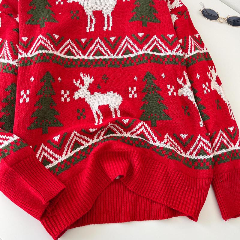 Herbst Winter Damen College Stil Gestrickter Weihnachts Rentier Pullover Oberteile für Mädchen