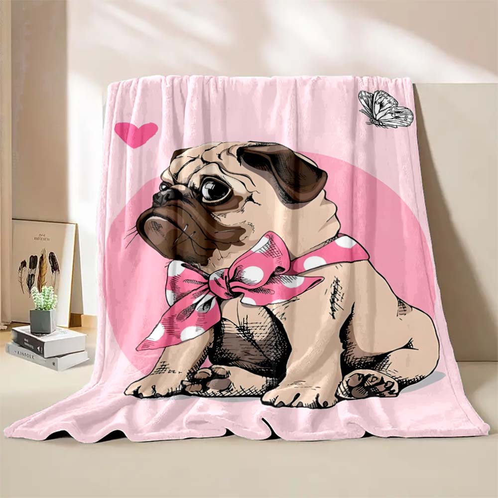 6 Sizes Cute Dog Pug Printed Blanket Warm Soft and Comfortable Home Travel Camping Blanket Sofa Bedding Cover Blanket Child Gift