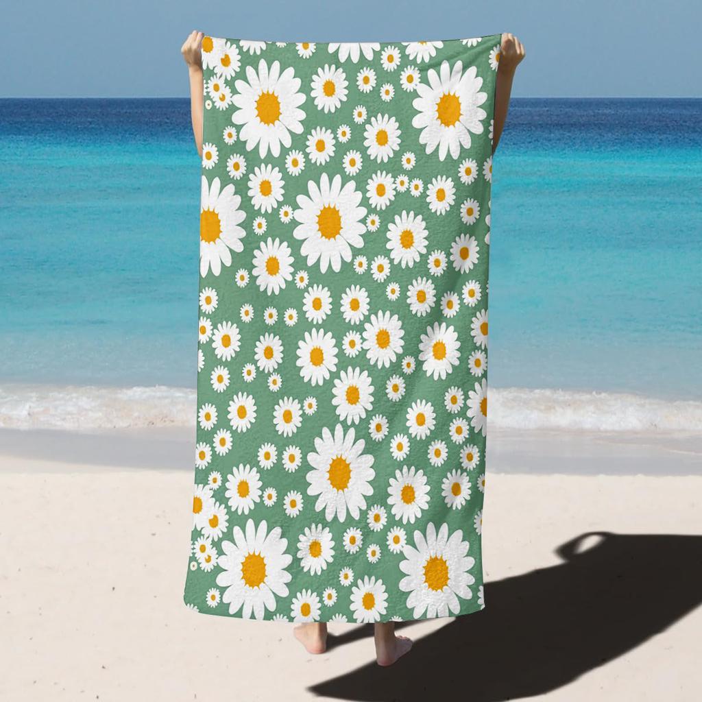 1PC White Daisy Flowers paint Towel for family friends Gifts Quick-Dry Beach Towel For Yoga Tourism Beach GYM Camping Swimming