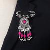Bohemian Rhinestone Flower Tassel Brooch for Women - Exotic Style Suit Coat Pin