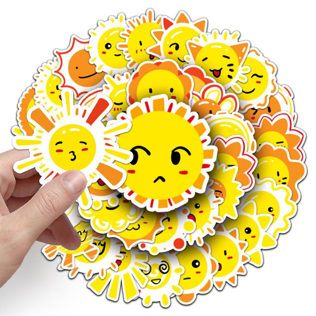 50 Cartoon Sun Stickers: Waterproof Decoration for Kids' Water Bottles & Computers