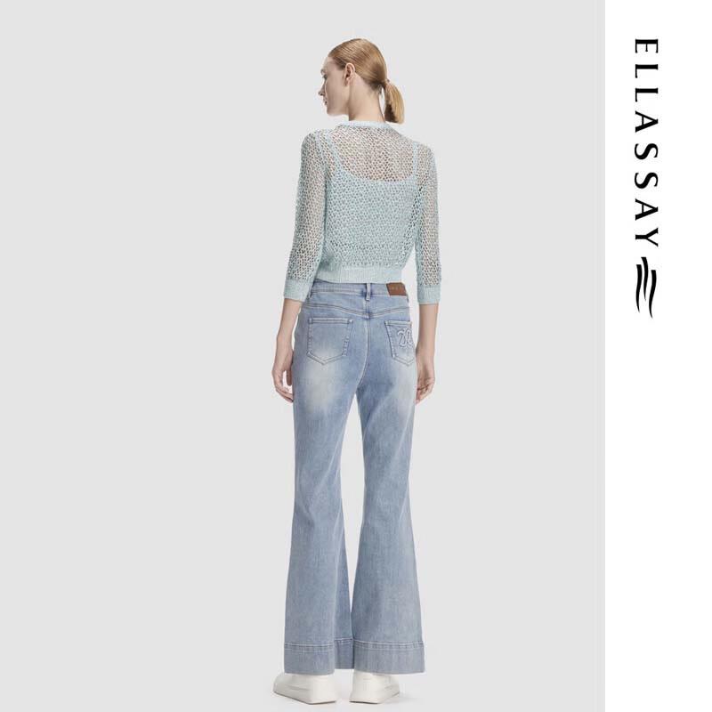 ELLASSAY Women's Woven Round Neck Knit Cardigan