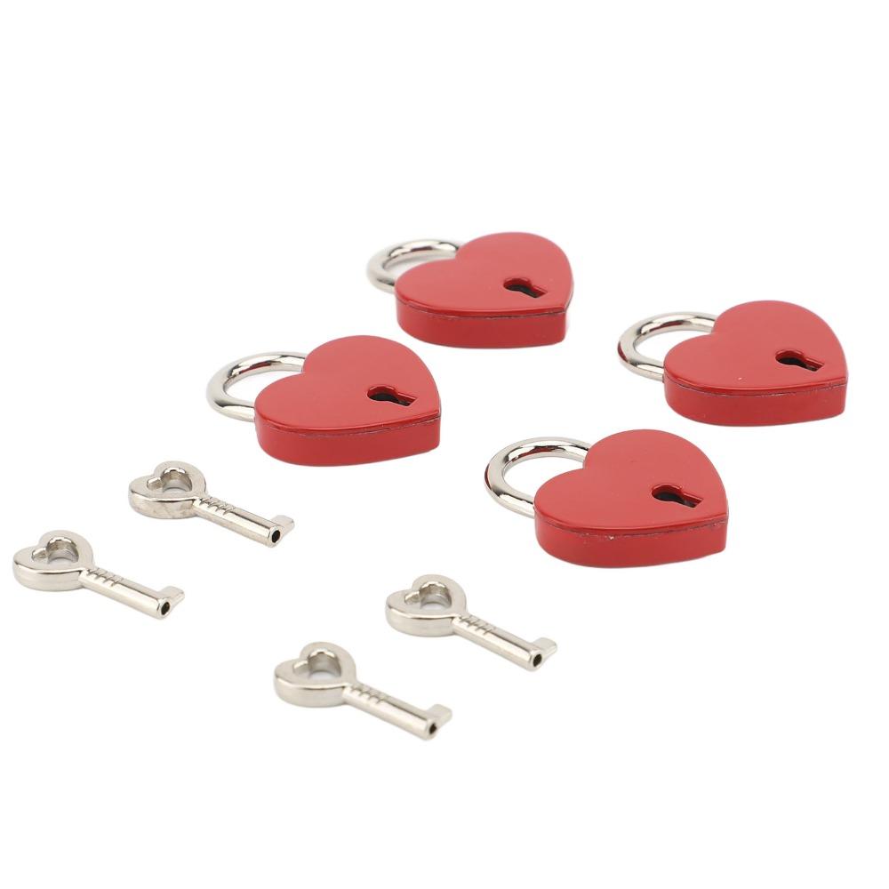 4sets Zinc Alloy Love Lock 38x30mm Mini Padlock Keyed Padlocks Heart Padlock For Wallets Handbags