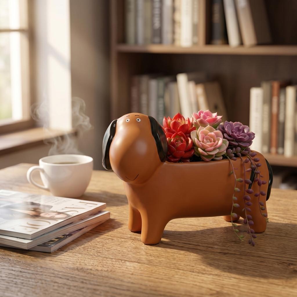 Creative Dog Shaped Succulent Planter Pot Indoor Desktop Decorative Flowerpot for Home Office Tabletop Unique Design