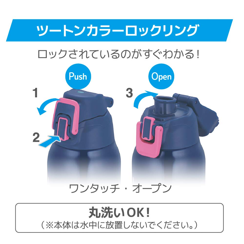 Thermos Water Bottle Vacuum Insulated Sports Bottle 1L Navy Pink Cold Storage Only FHT-1001F NV-P