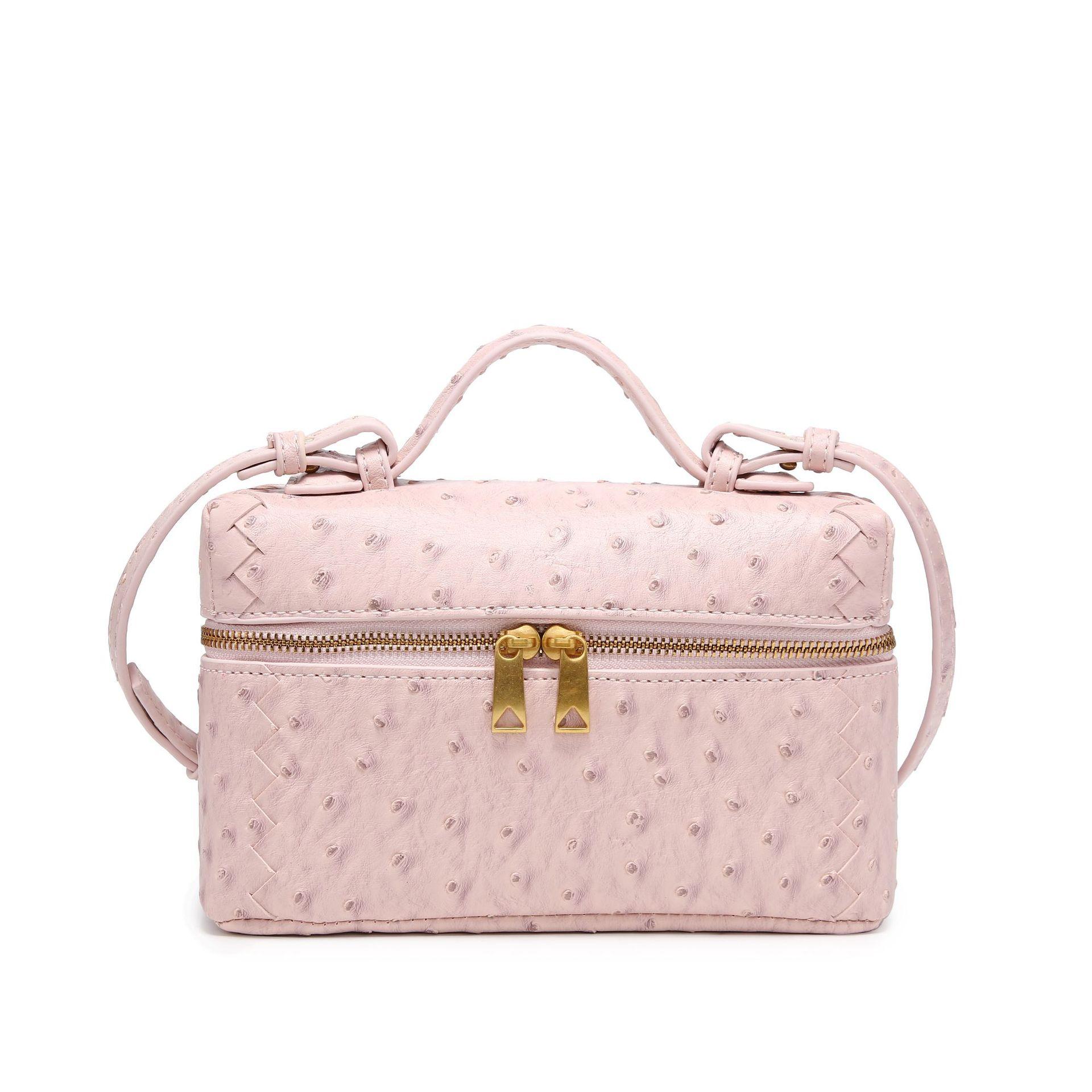 

Сумка 2025 популярная сумка-ланчбокс с узором страуса через плечо кроссбоди маленькая квадратная сумка универсальная портативная сумка-коробка 23*14*6.5cm розовый