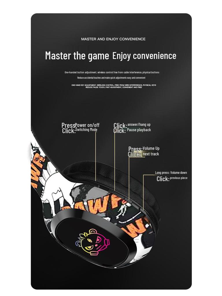 Graffiti P95 LED Head-mounted Bluetooth Earphones with Long Battery Life - True Wireless for Sports and Music