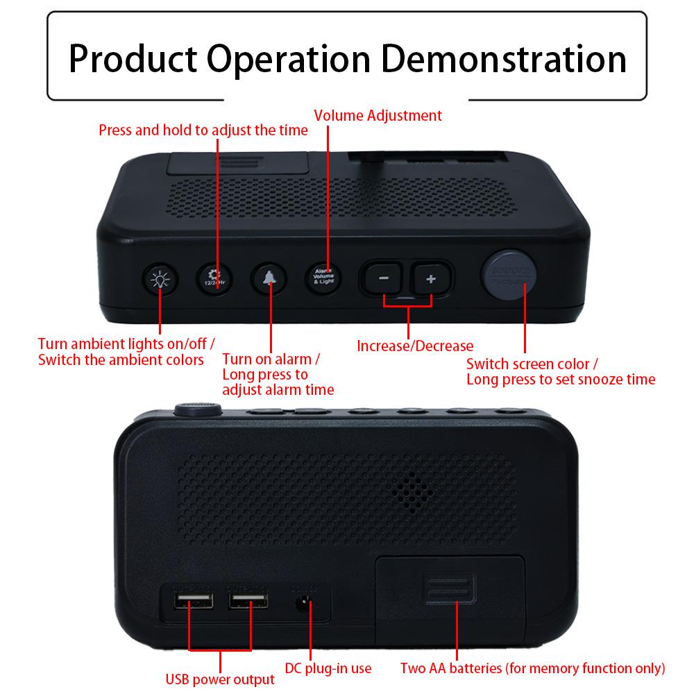 Digital Alarm Clock Dual Timezone Bedroom Applicable Digital Wake-Up Display for Easy Reading Modern Design