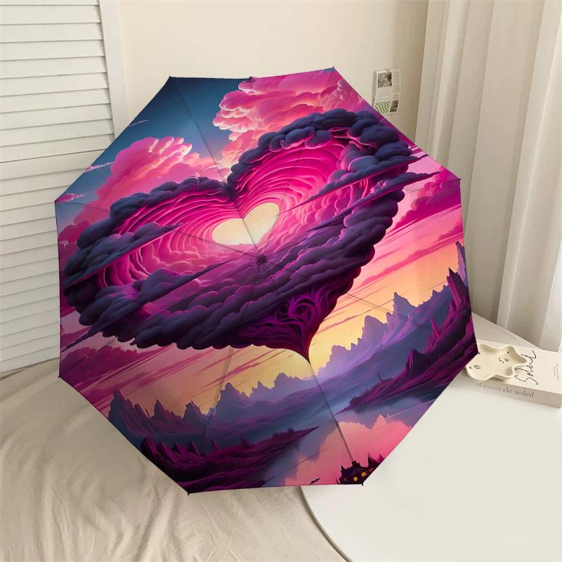 

1pc Heart Clouds Automatic Open/Close Umbrella Compact Folding Umbrella with 8-Rib Shaft for Women/Men, Elegant Birthday1228S