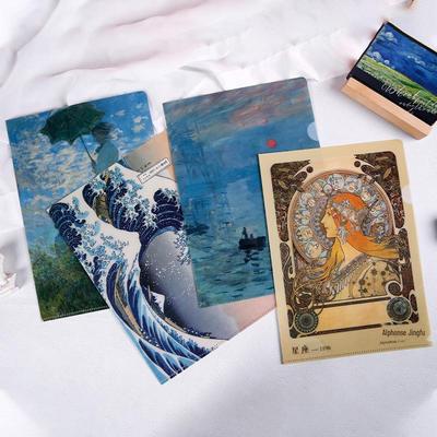 "World-Famous Paintings L-Shaped A4 Folder: Monet & Van Gogh Art, Perfect for Student and Office Storage"