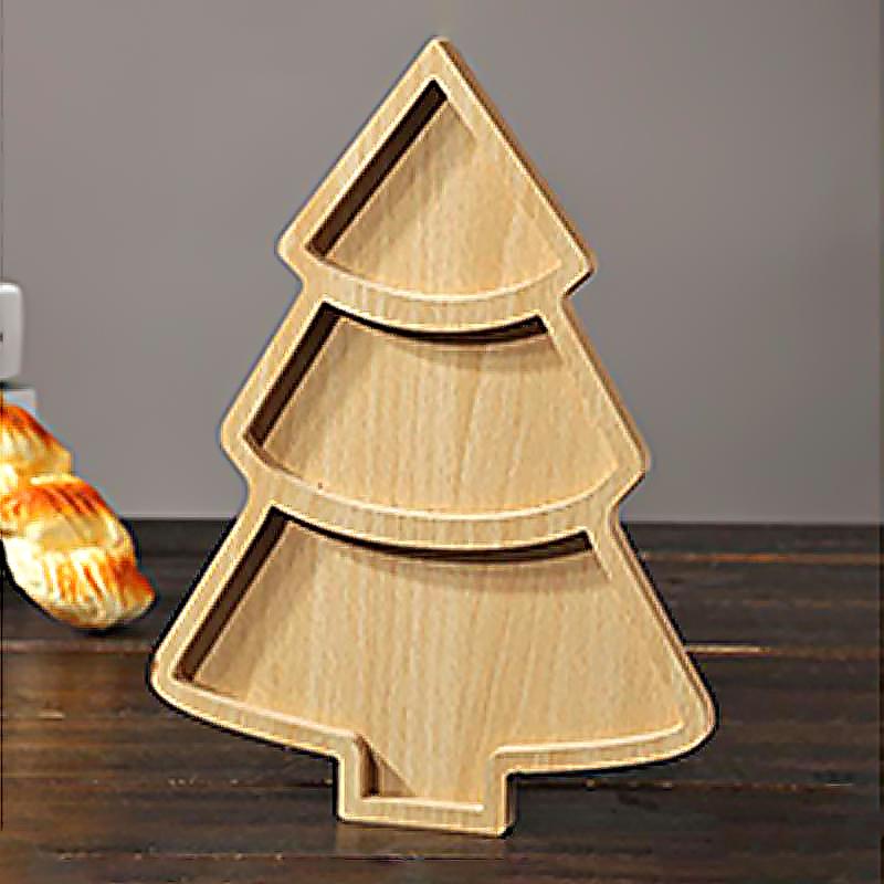 1Pc Christmas Tree Kitchenware Dessert Snack Plate Plate Tray Serving Tray Duoge Serving Dish Wooden